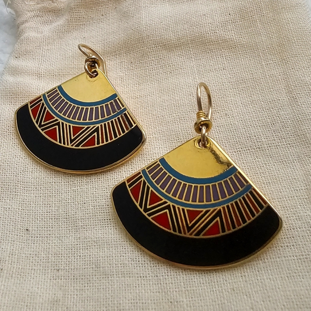 Geometric Gold, Red, Blue,Purple and Black Earrings, Great Gift!